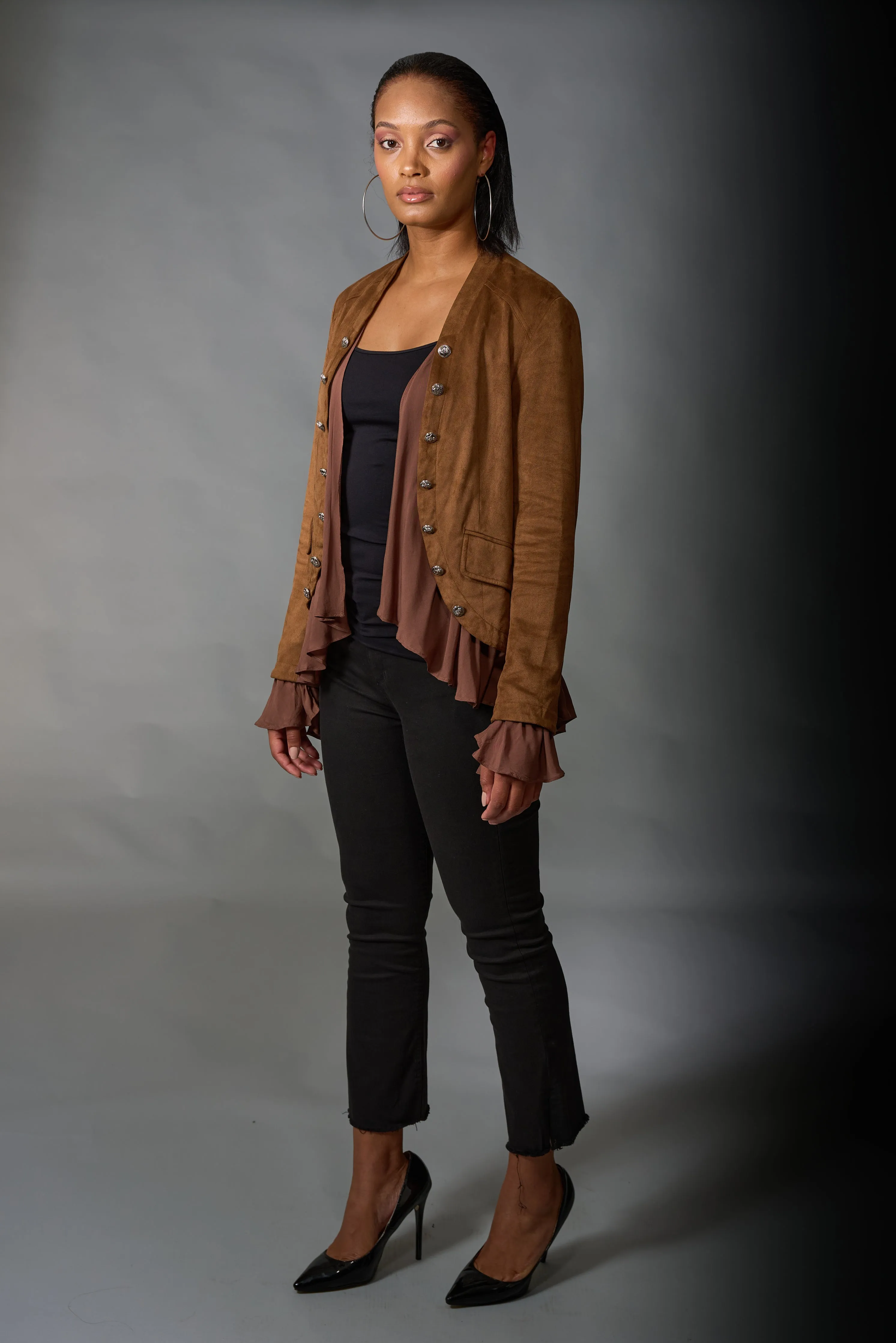 Adore, Faux Suede, Military Jacket in Camel