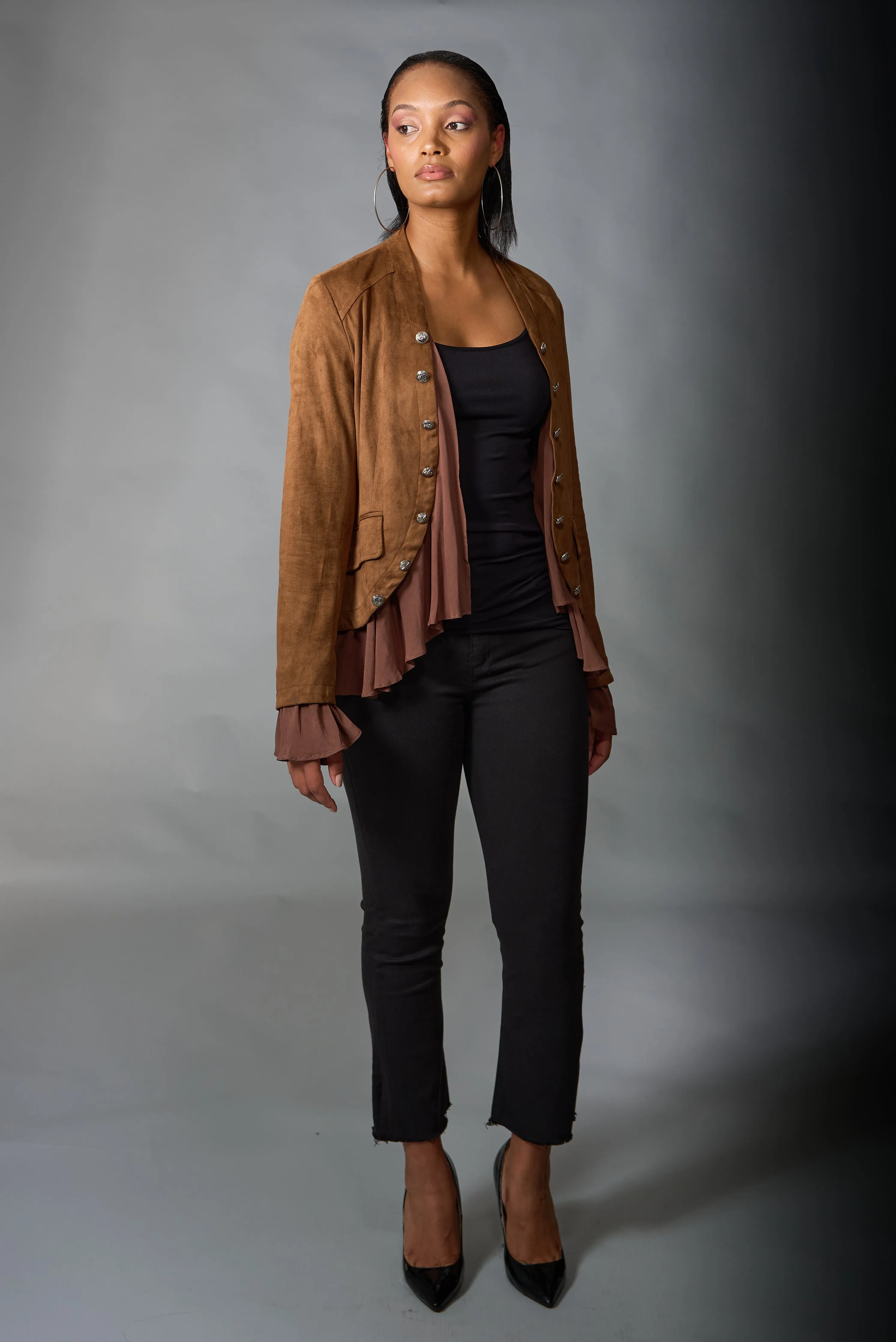 Adore, Faux Suede, Military Jacket in Camel