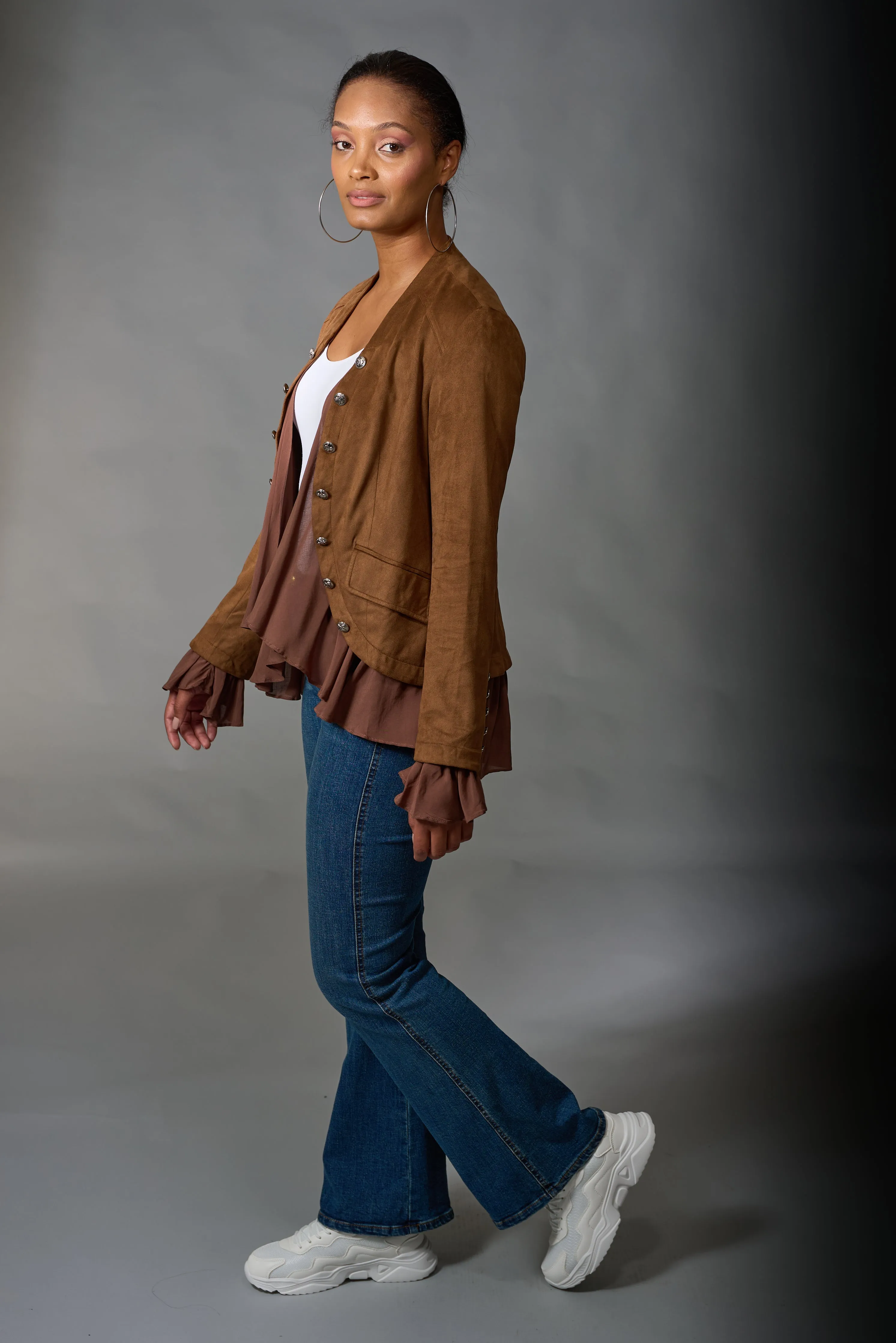 Adore, Faux Suede, Military Jacket in Camel