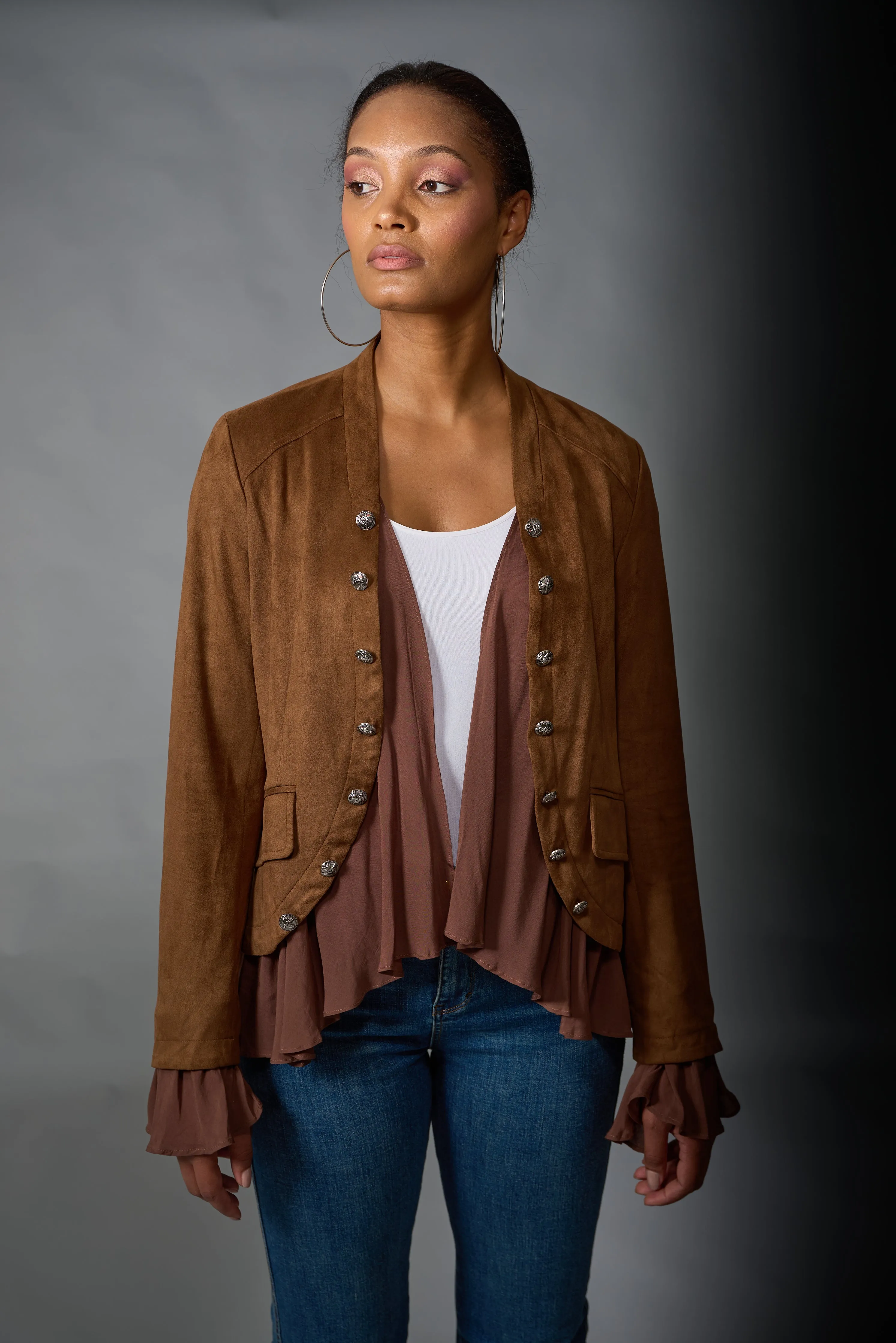 Adore, Faux Suede, Military Jacket in Camel