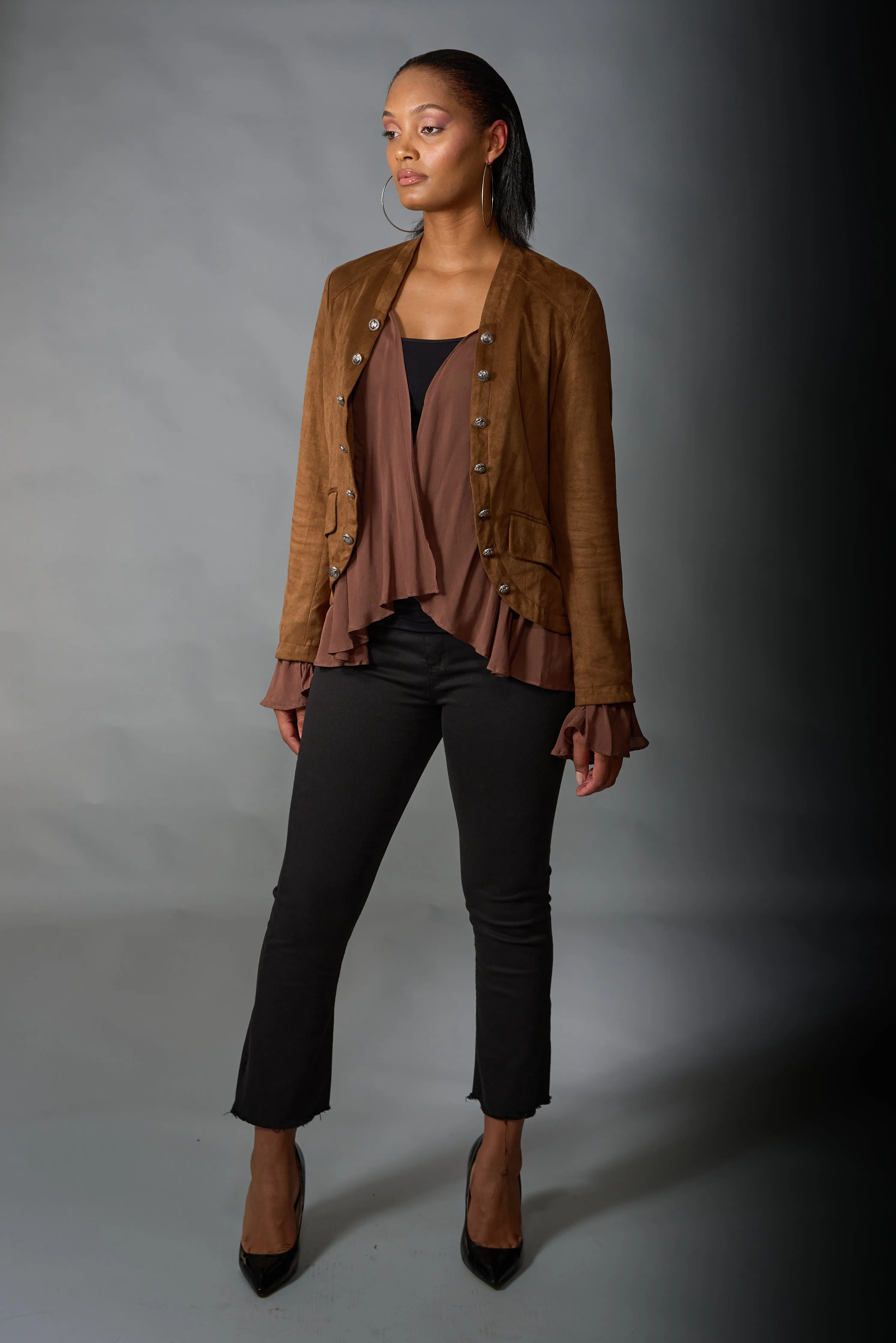 Adore, Faux Suede, Military Jacket in Camel
