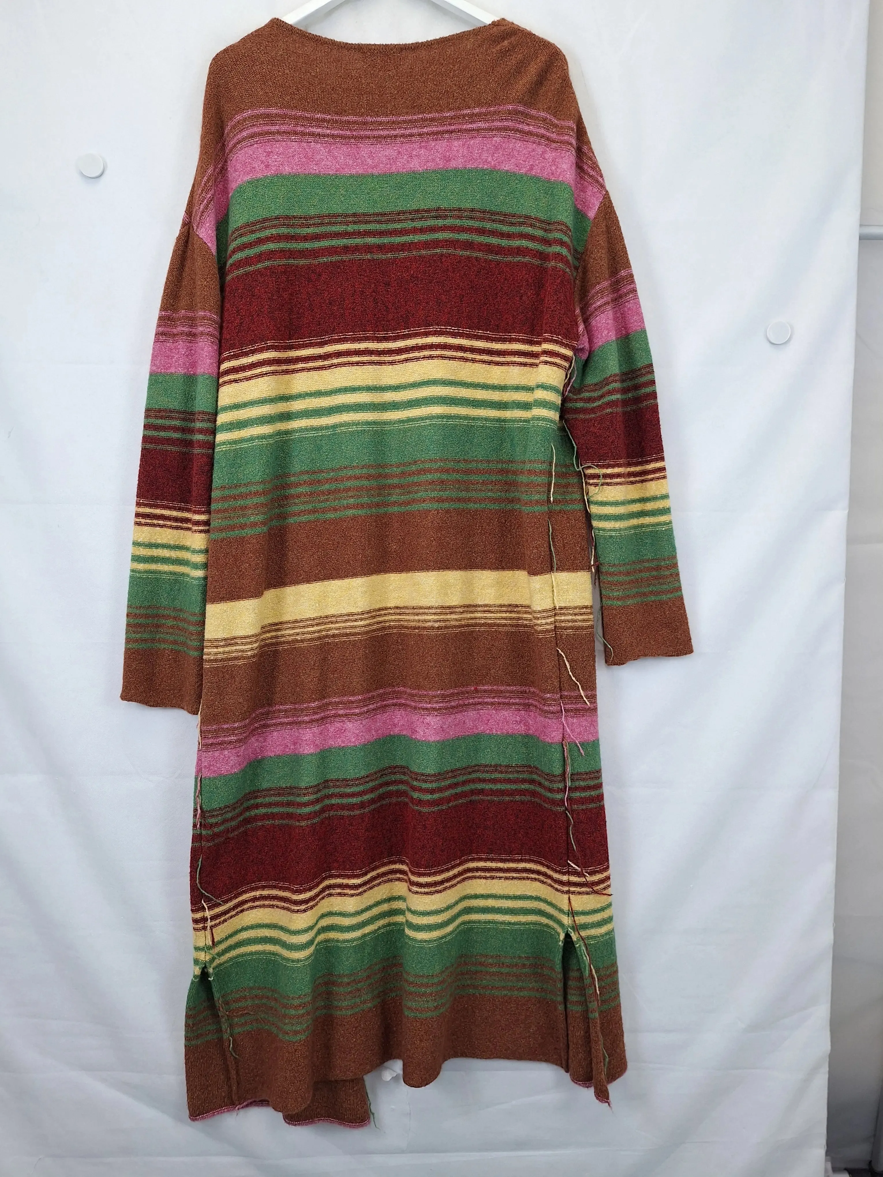 akep Striped Fringed Long Knit Cardigan Size 18