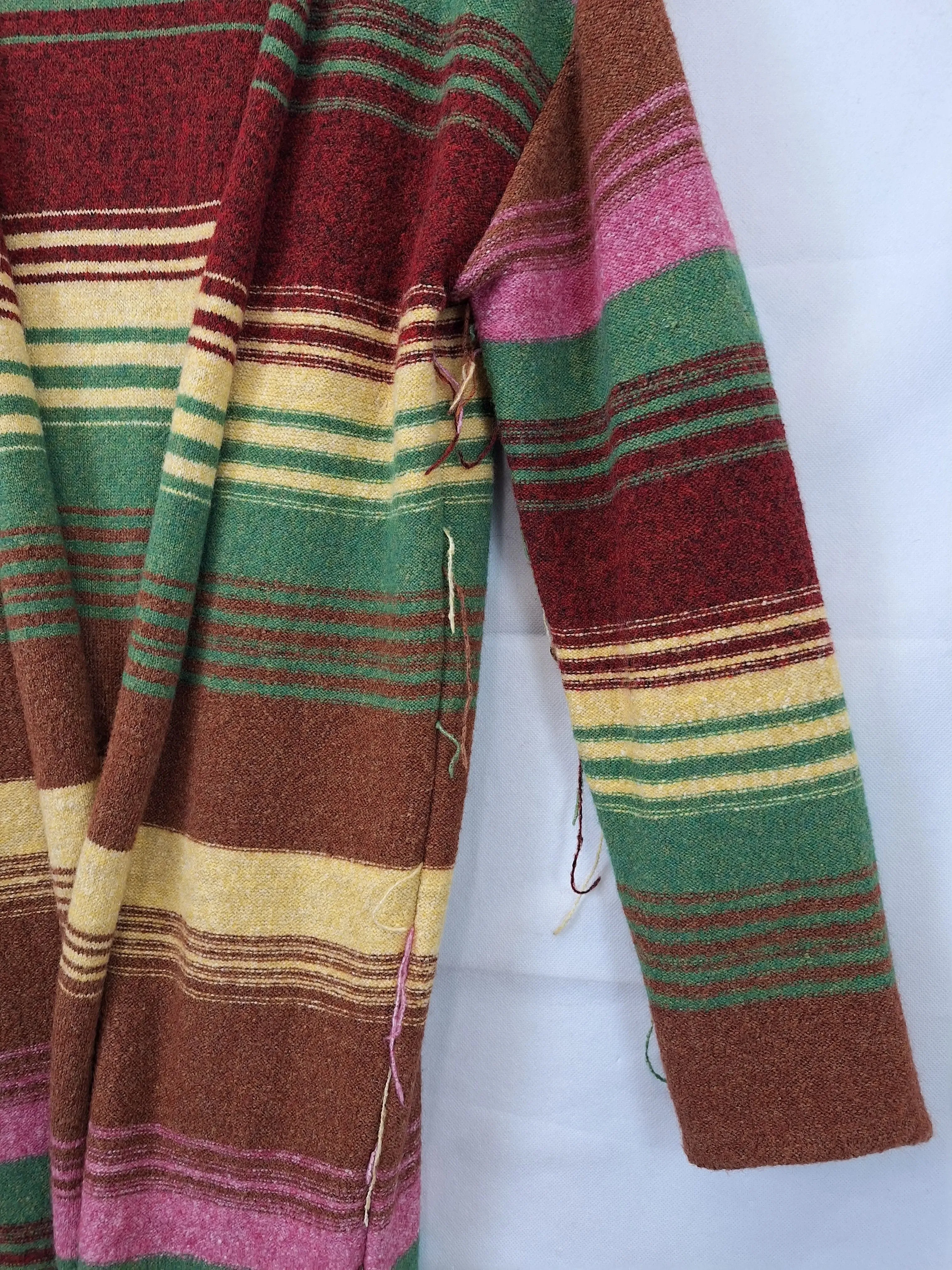 akep Striped Fringed Long Knit Cardigan Size 18