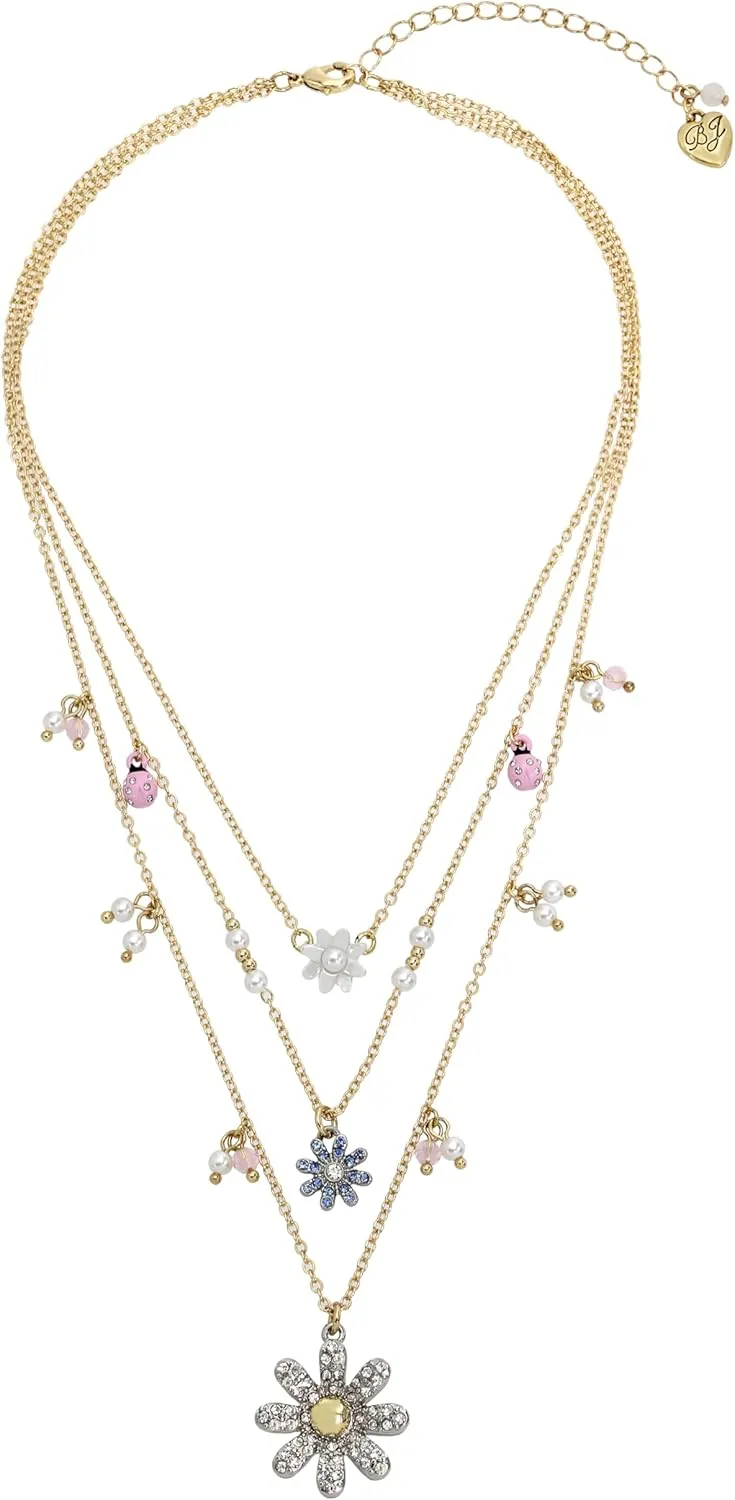 Betsey Johnson Womens Daisy Layered Necklace