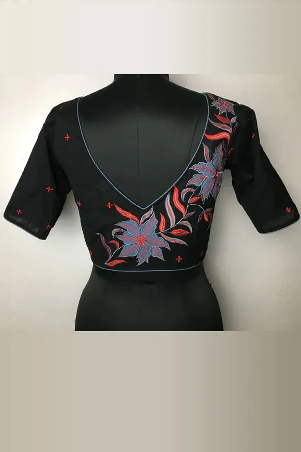 Black Embroidered Cotton Blouse