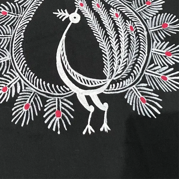 BLACK PEACOCK HANDPAINTED COTTON BLOUSE MATERIAL