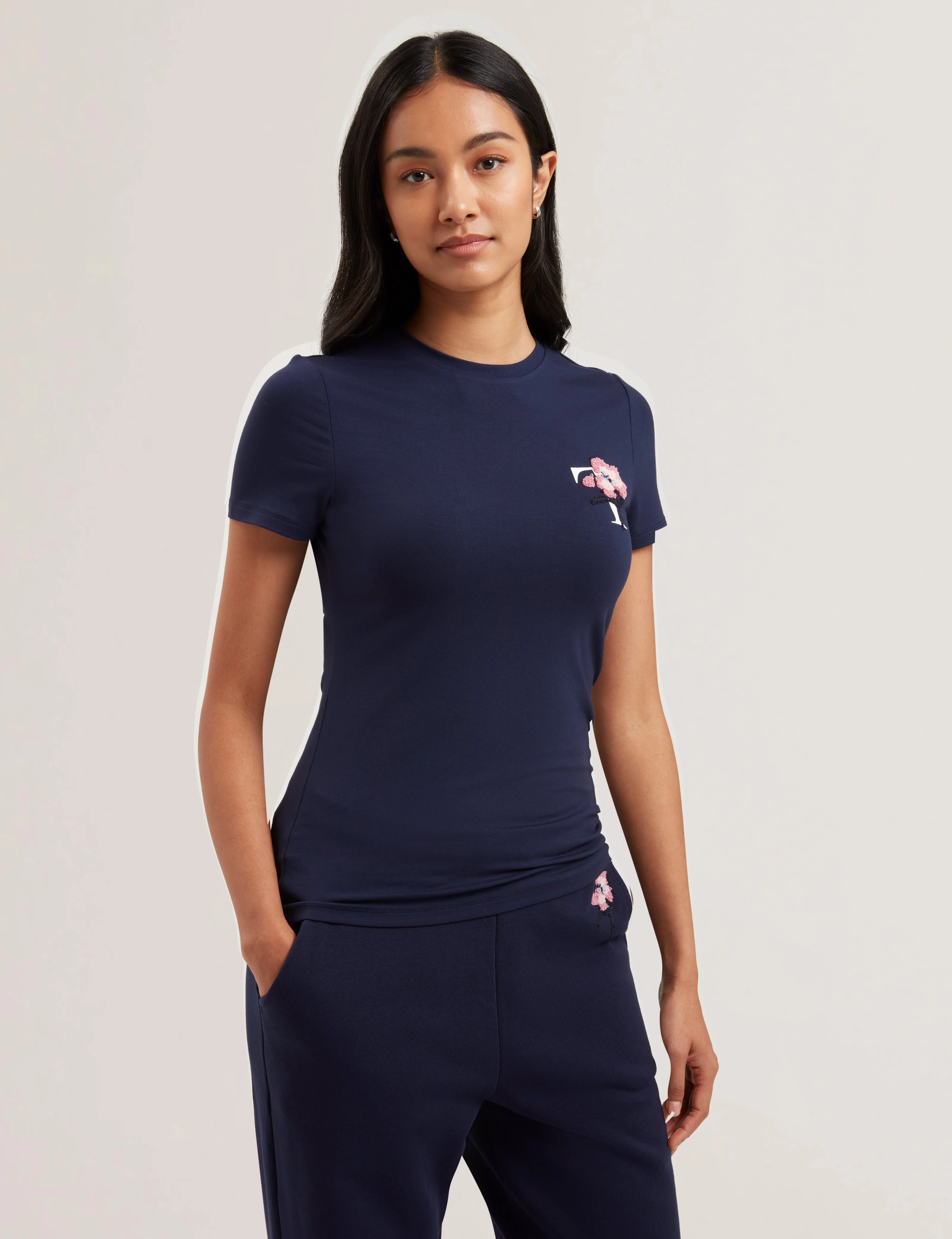 Carnela Embroidered Logo Short Sleeve Tee Navy