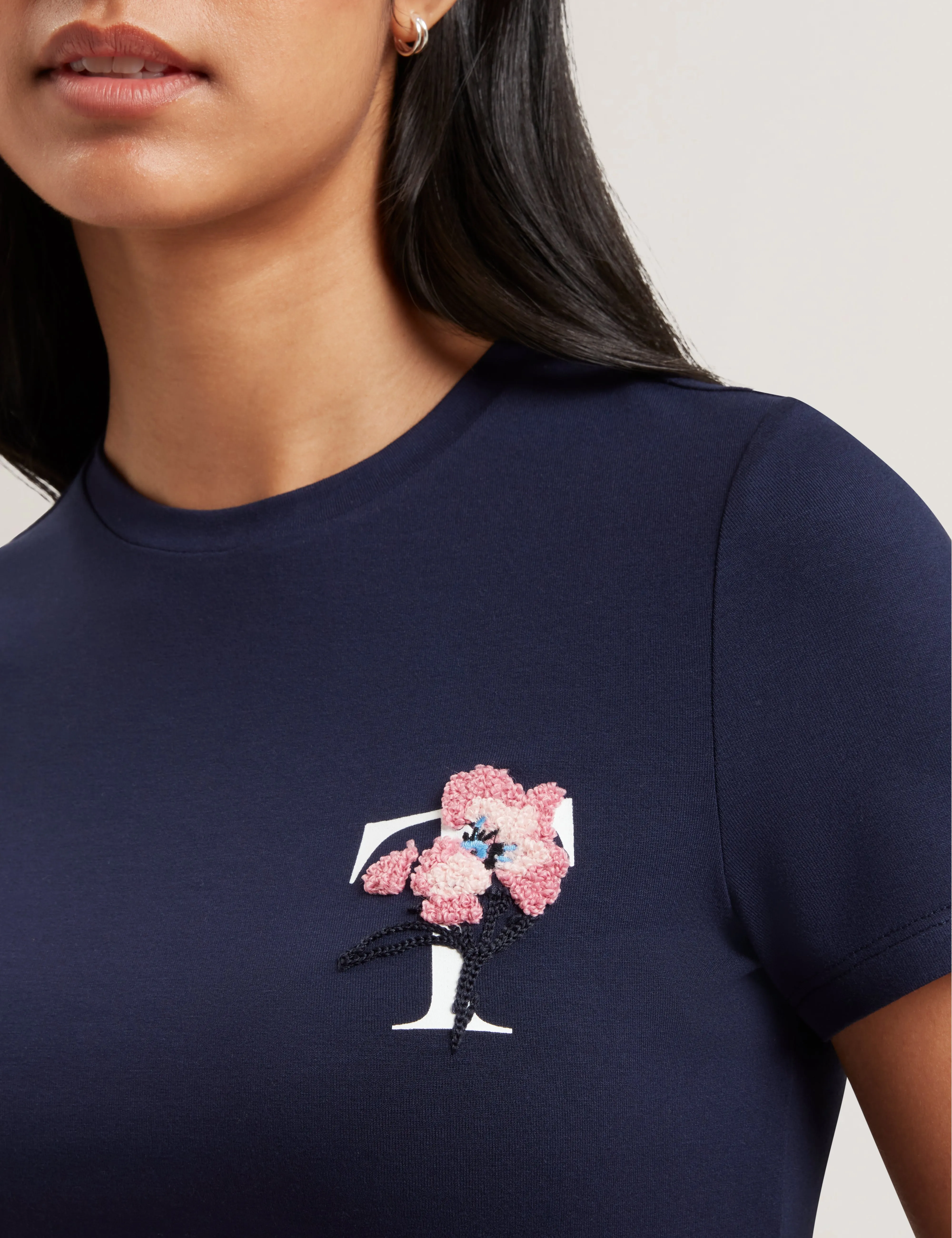 Carnela Embroidered Logo Short Sleeve Tee Navy