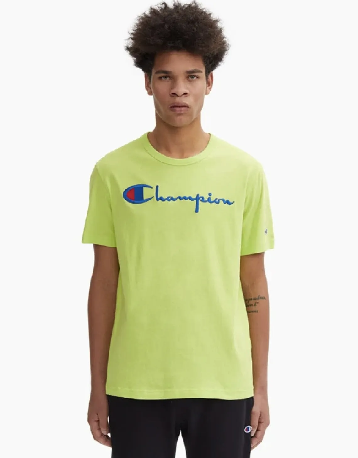 CHAMPION EUROPE SCRIPT LOGO CREW NECK T SHIRT GREEN CONFECTION