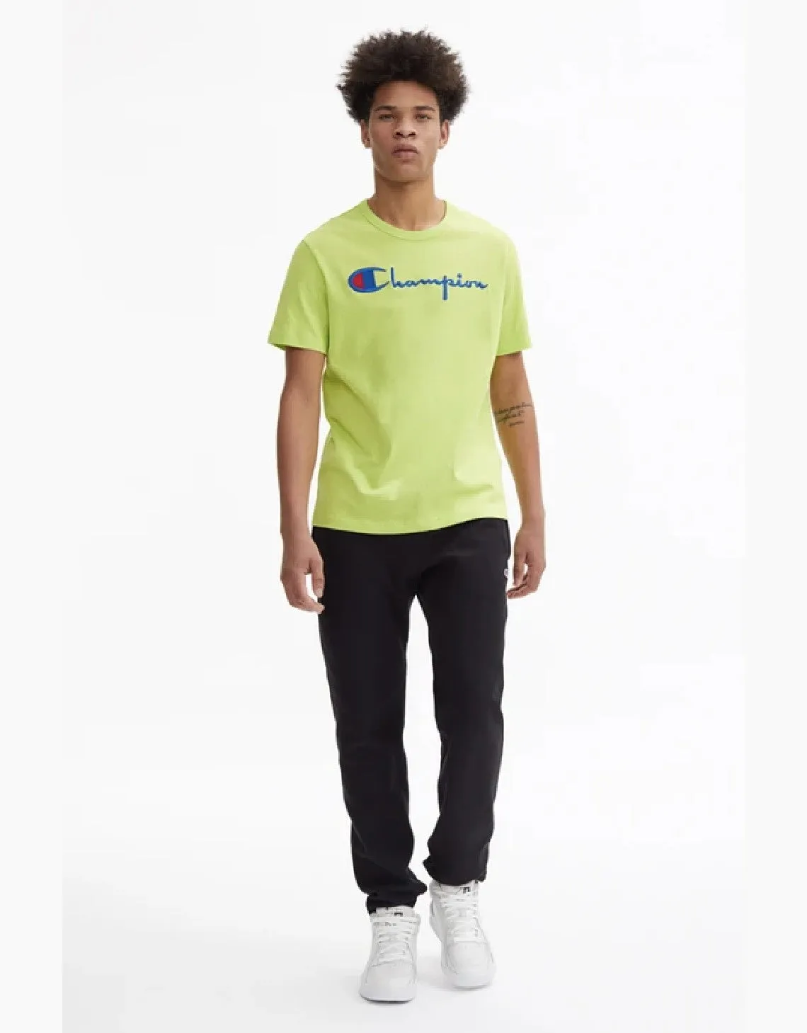 CHAMPION EUROPE SCRIPT LOGO CREW NECK T SHIRT GREEN CONFECTION