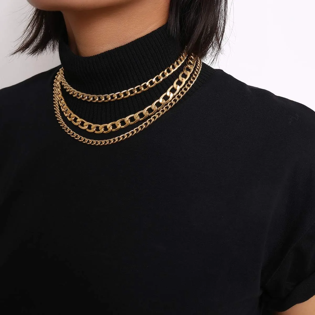 Chunky Gold Necklaces for Women Gold Layered Necklaces Punk 8090s Hip Hop Necklace Cuban Link Chain Necklaces Layered Choker Necklace Prom Jewelry Freaknik Outfit Accessories