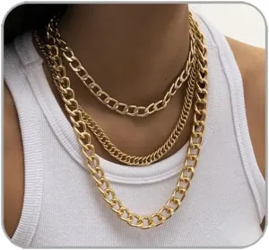 Chunky Gold Necklaces for Women Gold Layered Necklaces Punk 8090s Hip Hop Necklace Cuban Link Chain Necklaces Layered Choker Necklace Prom Jewelry Freaknik Outfit Accessories