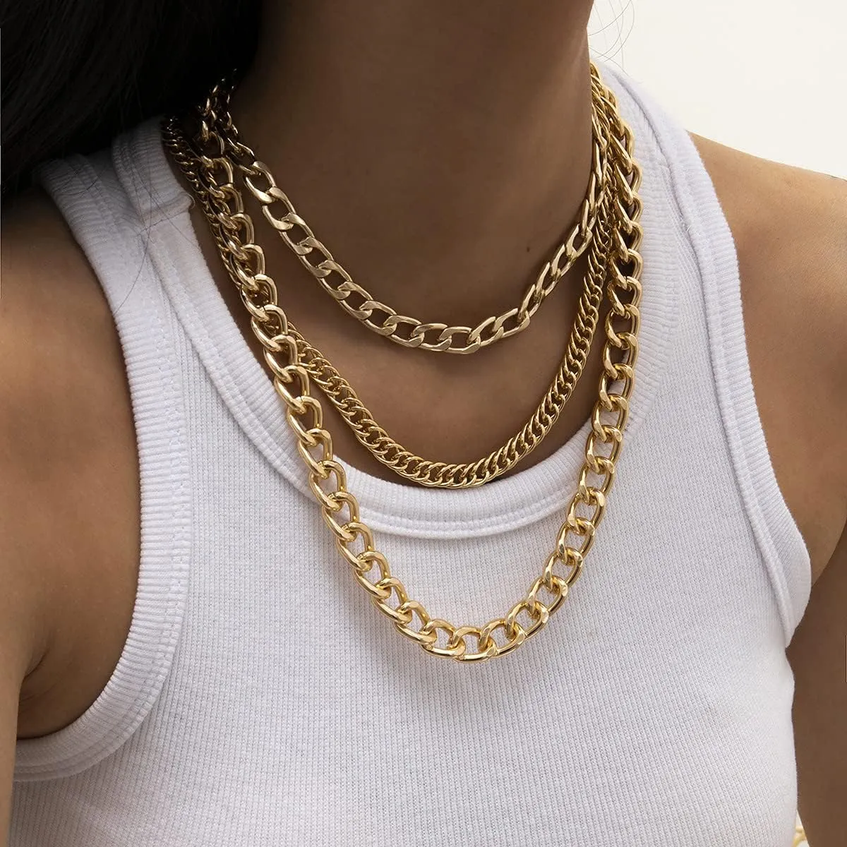 Chunky Gold Necklaces for Women Gold Layered Necklaces Punk 8090s Hip Hop Necklace Cuban Link Chain Necklaces Layered Choker Necklace Prom Jewelry Freaknik Outfit Accessories
