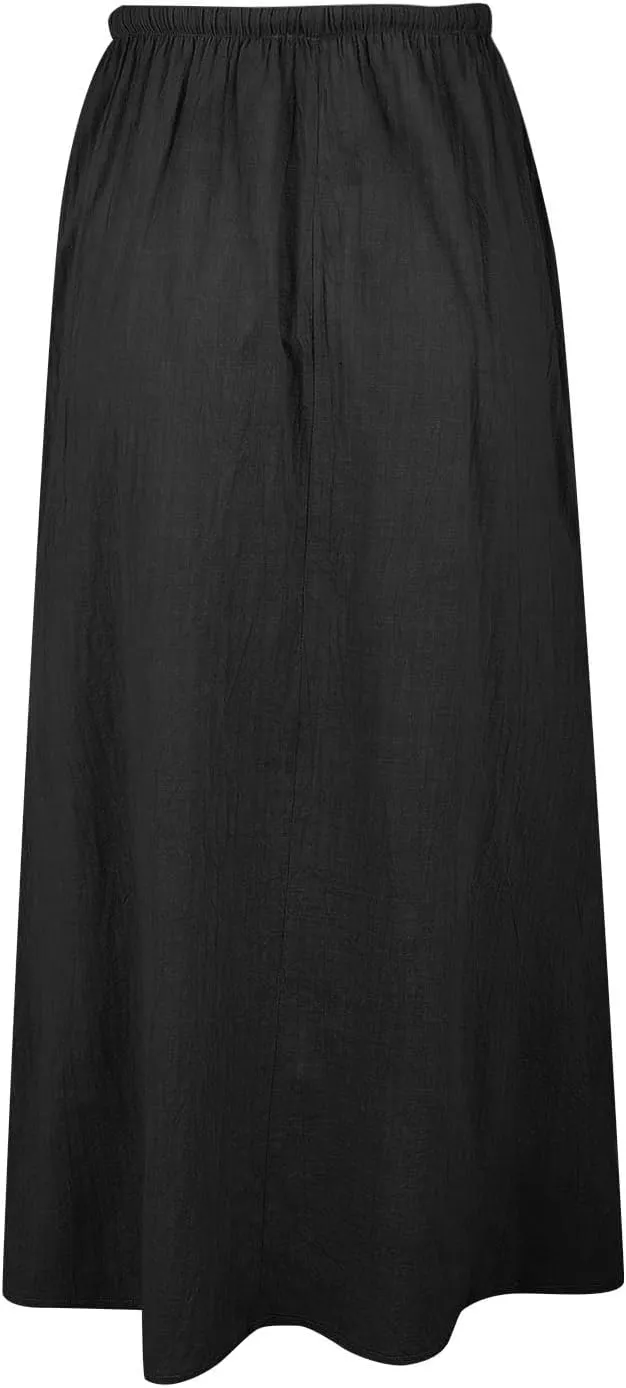 Cotton Linen Skirts for Women Maxi Length Summer Skirts Drawstring A-Line Casual Loose Flowy Ankle Long Beach Skirt