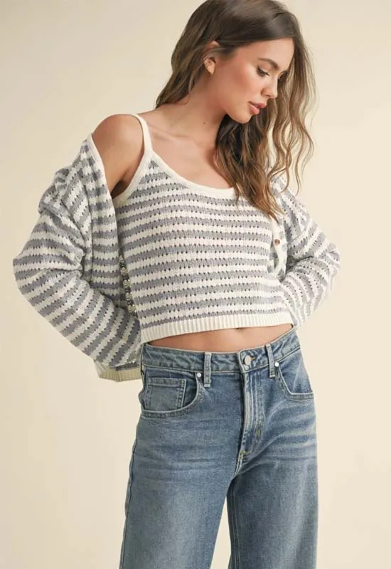 Crochet Knit Tank Top - Navy White