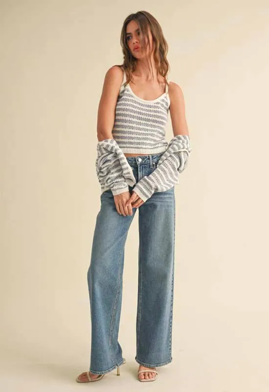 Crochet Knit Tank Top - Navy White