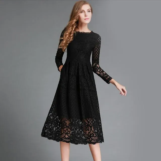 Elegant Long Lace Dress with Detailed Embellishments