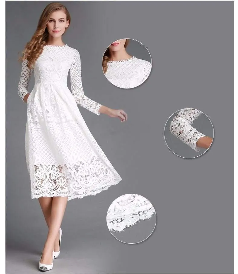 Elegant Long Lace Dress with Detailed Embellishments