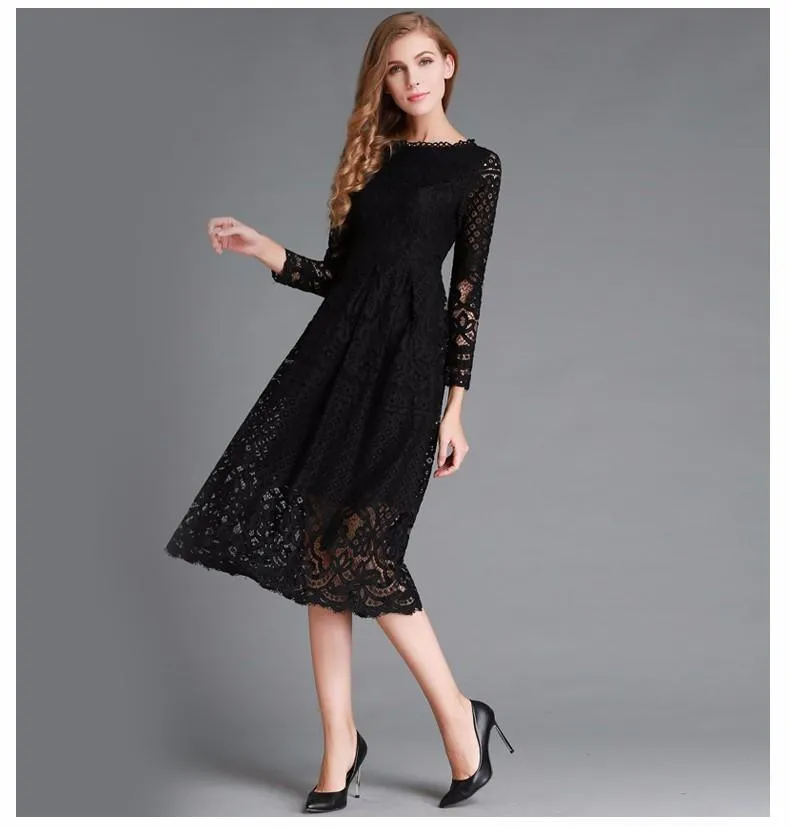 Elegant Long Lace Dress with Detailed Embellishments
