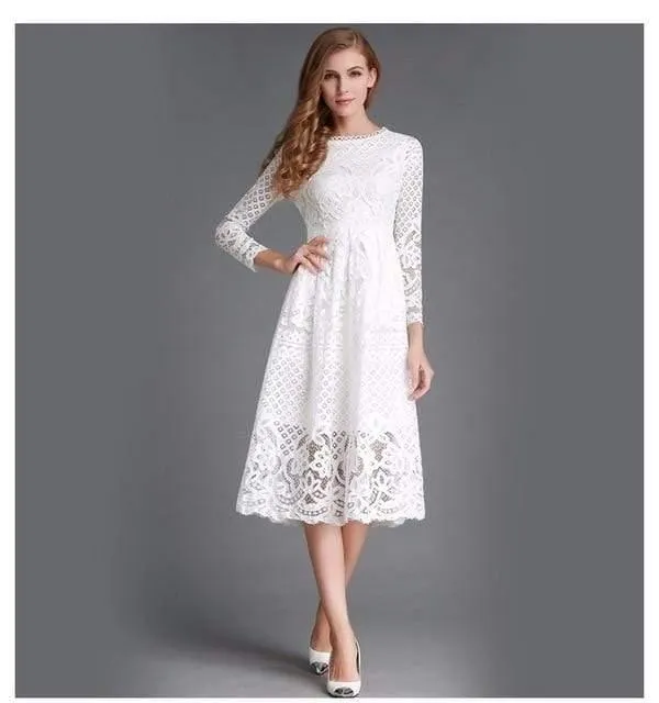 Elegant Long Lace Dress with Detailed Embellishments