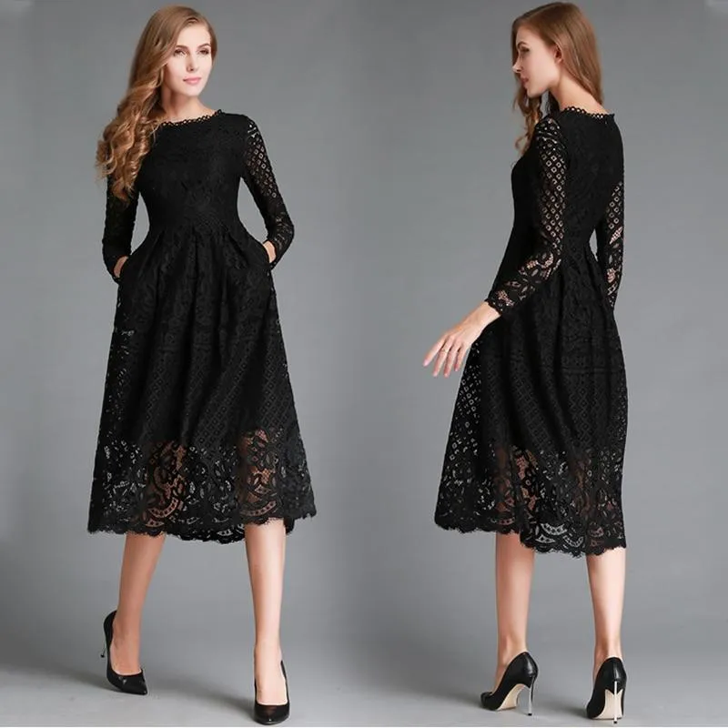 Elegant Long Lace Dress with Detailed Embellishments