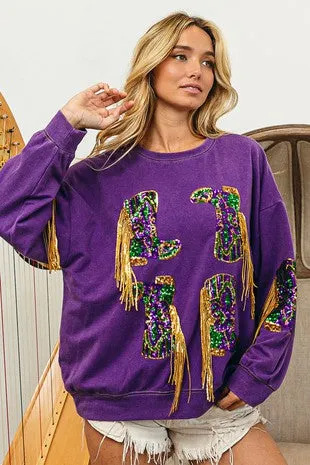 Fringed Boot Sequin Pullover
