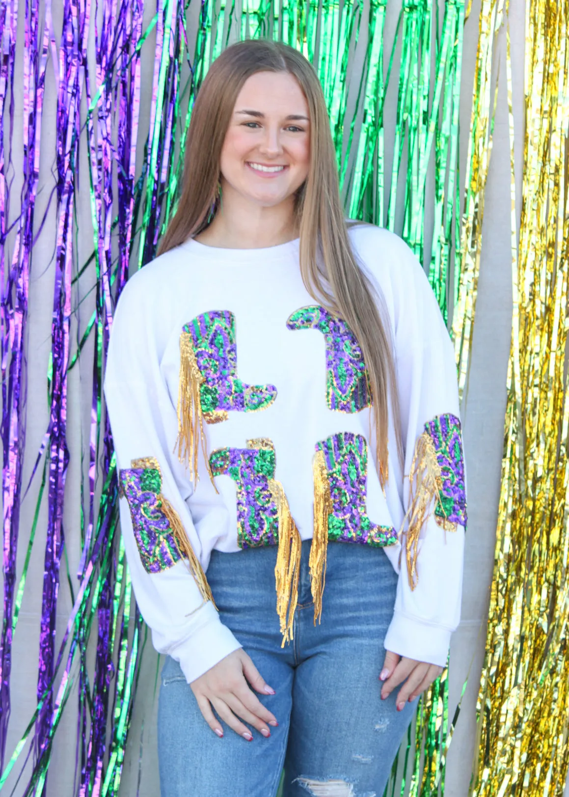 Fringed Boot Sequin Pullover