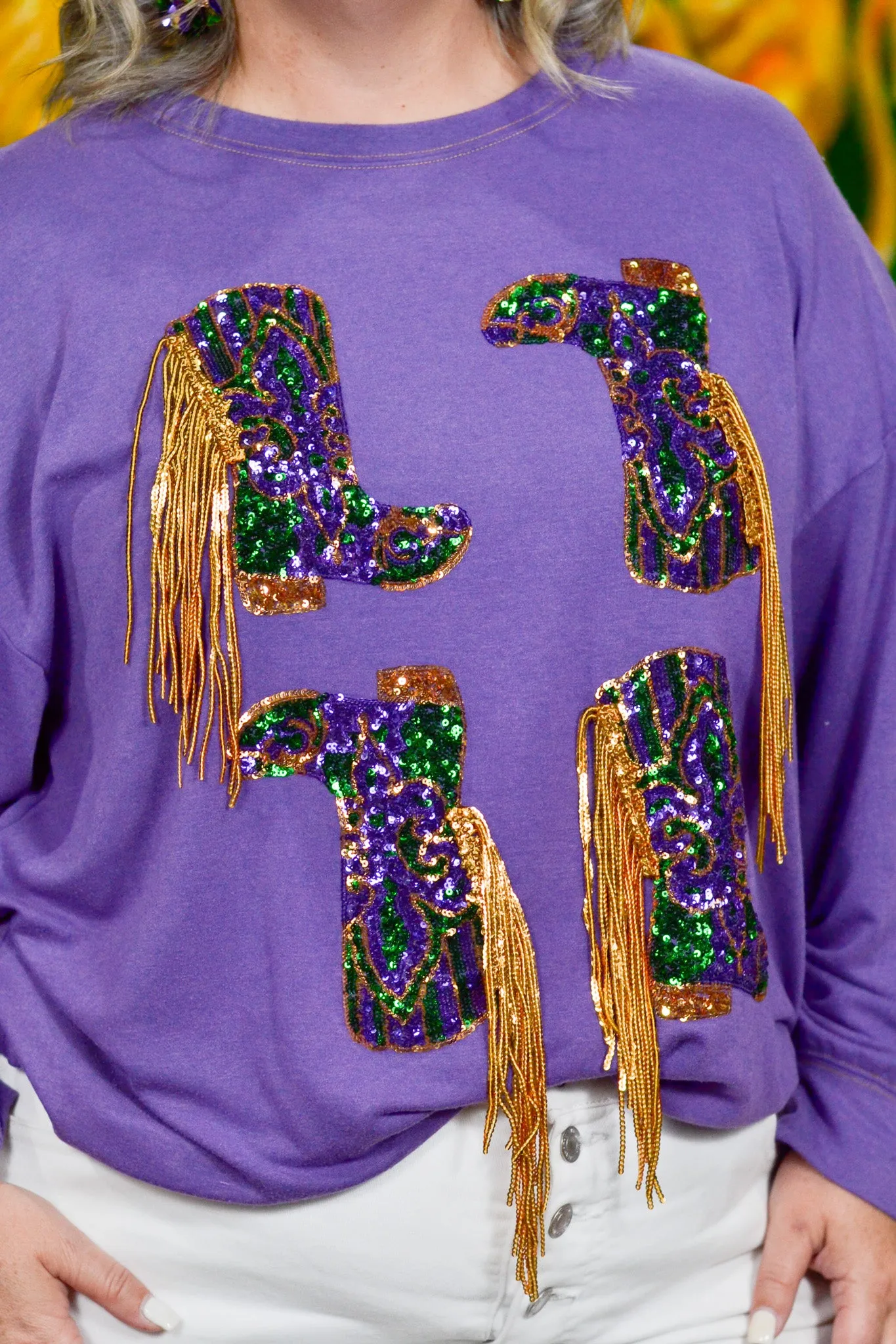 Fringed Boot Sequin Pullover