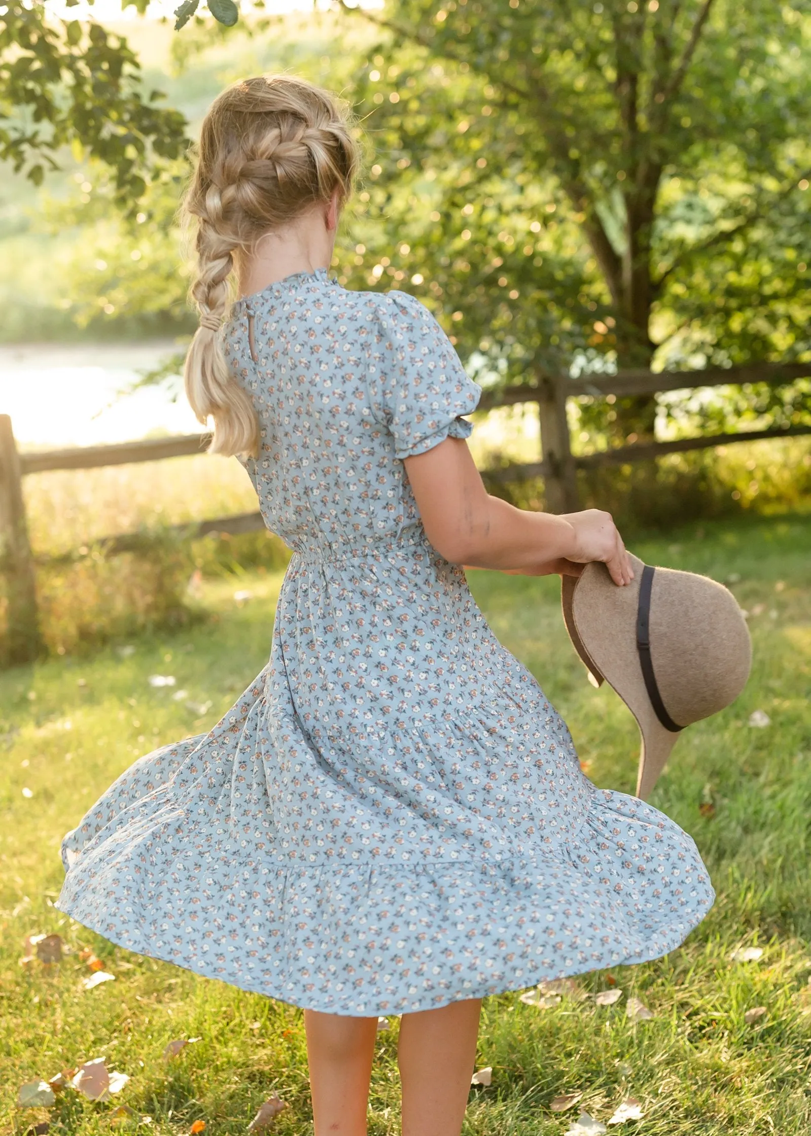 Girls Floral Smocked Bodice Midi Dress