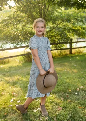 Girls Floral Smocked Bodice Midi Dress