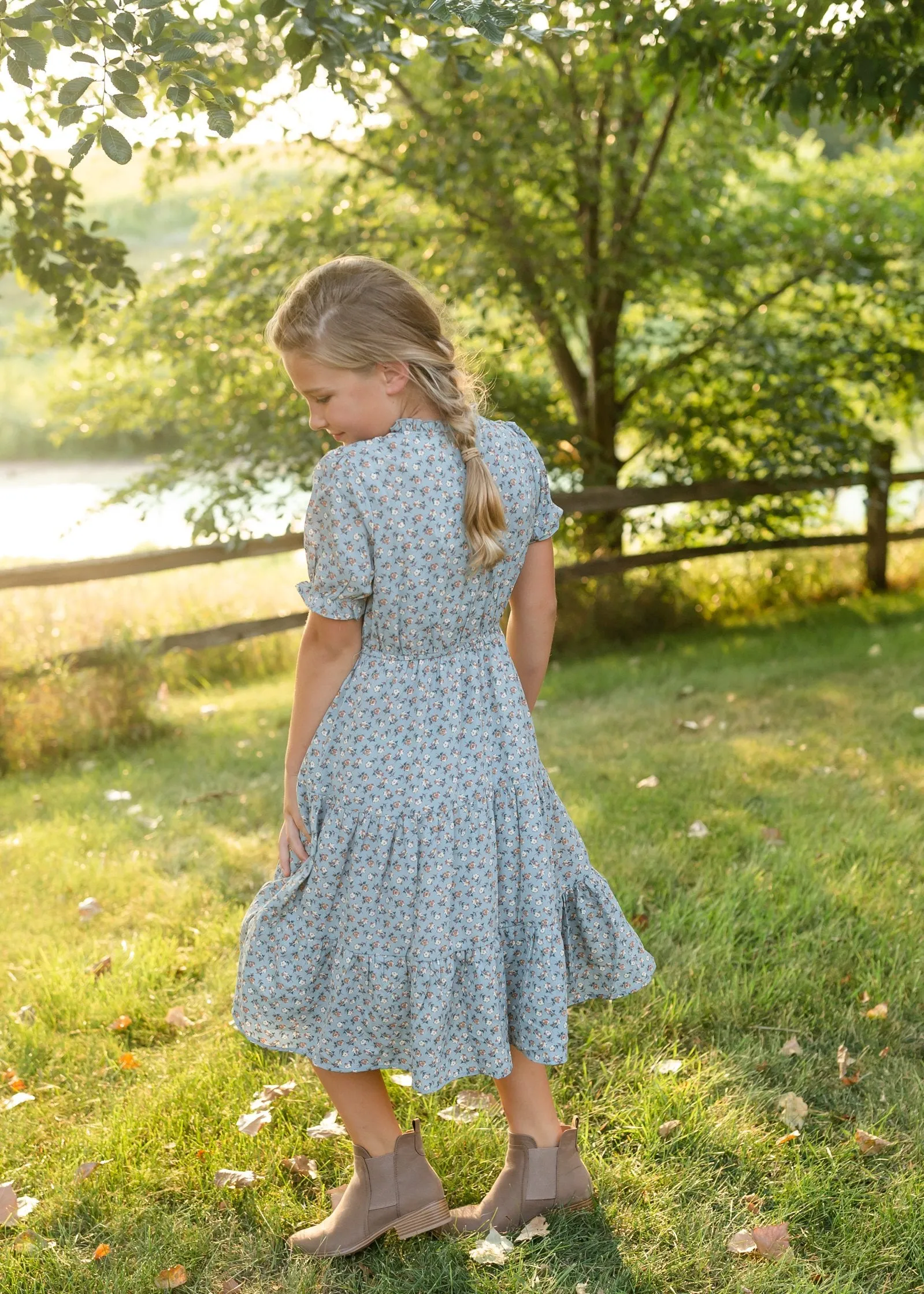 Girls Floral Smocked Bodice Midi Dress