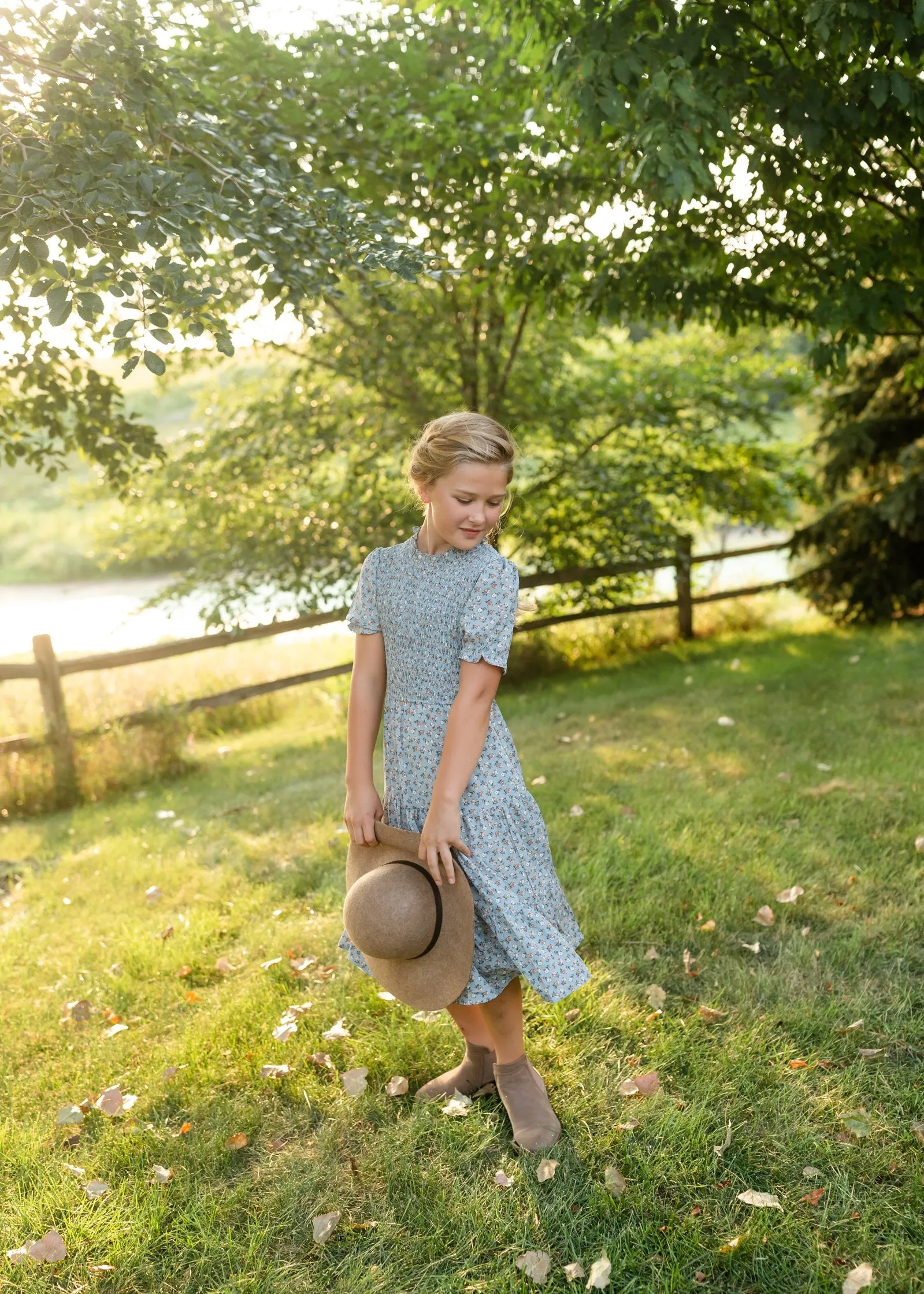 Girls Floral Smocked Bodice Midi Dress