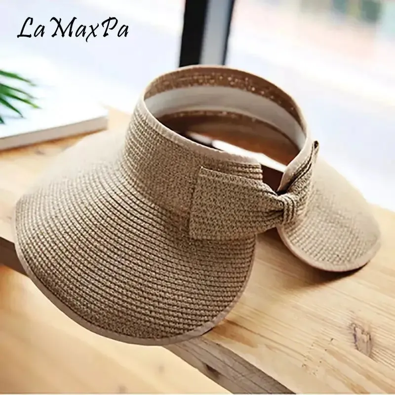 LAMAXPA New Women Summer Visor Hat  Foldable Wide Brim Beach Straw Hat