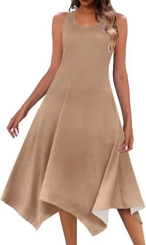 Long Summer Dresses for Women 2024 Casual Plus Size Irregular Hankerchief Hem Maxi Dress Tank Dresses with Pockets