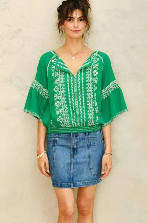 M.A.B.E Lena Embridered Green Blouse