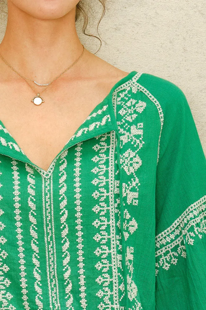 M.A.B.E Lena Embridered Green Blouse