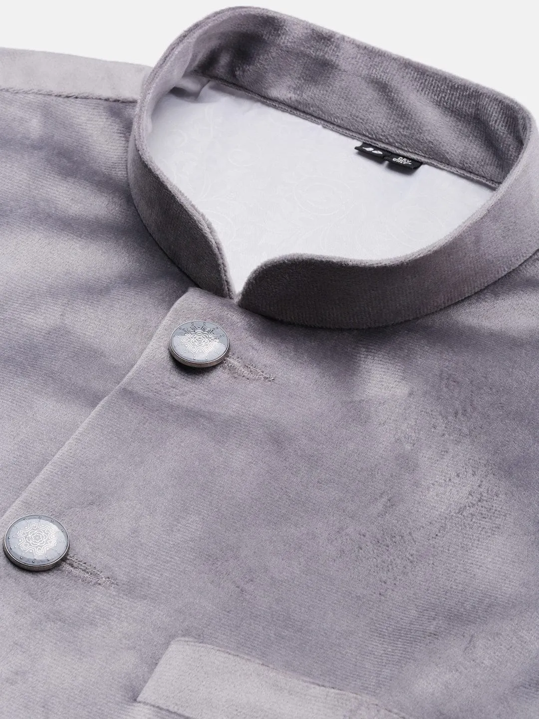 Men Grey Woven Design Slim Fit Nehru Jackets