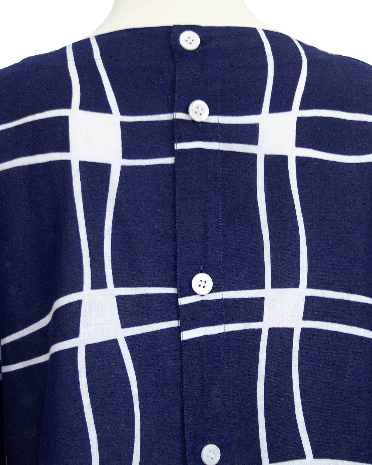 Navy Blue and White Cotton Dress