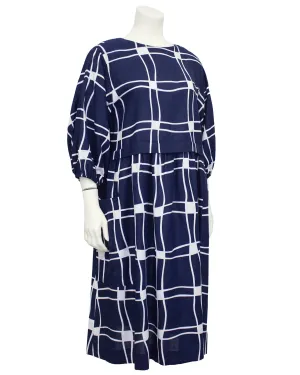 Navy Blue and White Cotton Dress