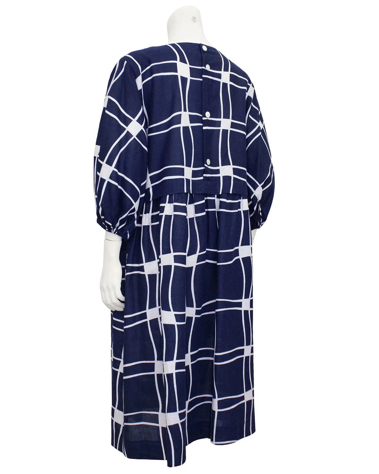 Navy Blue and White Cotton Dress
