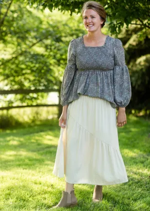 Sage Floral Print Smock Bodice Square Neck Top - FINAL SALE
