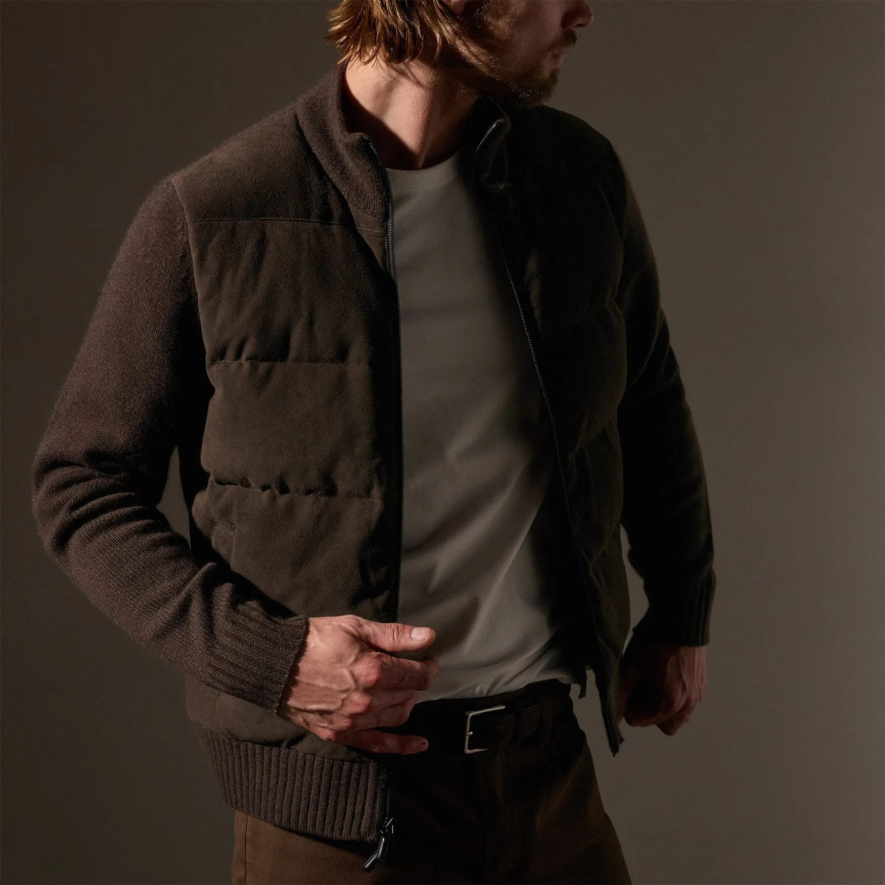 Suede Front Zip Up Sweater - Bronco