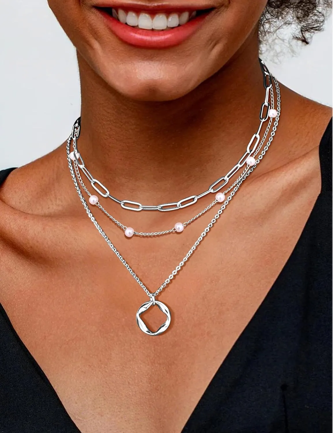 TEN MIRO Pearl Necklaces for Women Trendy, Dainty 16k Gold Layered Necklaces for Women Gold Necklace Stack Stackable Pearl Necklace for Wedding Prom Jewelry Gifts