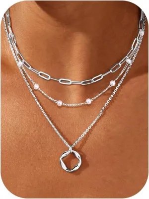 TEN MIRO Pearl Necklaces for Women Trendy, Dainty 16k Gold Layered Necklaces for Women Gold Necklace Stack Stackable Pearl Necklace for Wedding Prom Jewelry Gifts