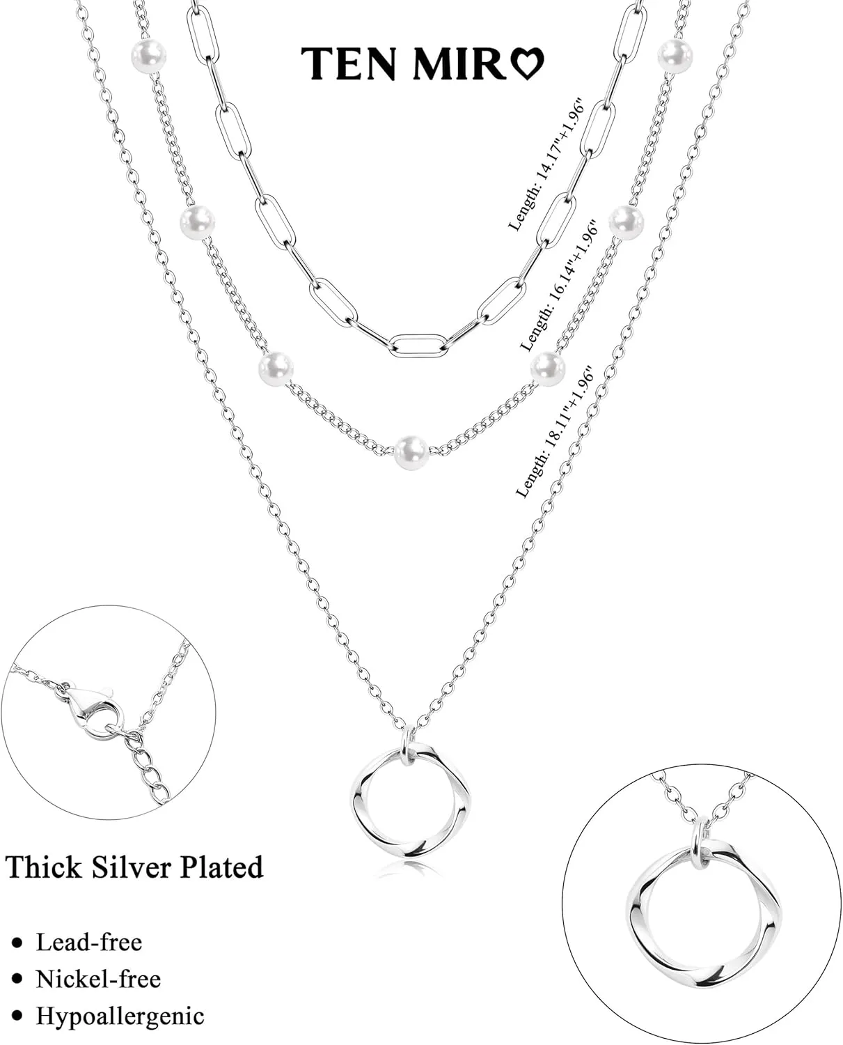 TEN MIRO Pearl Necklaces for Women Trendy, Dainty 16k Gold Layered Necklaces for Women Gold Necklace Stack Stackable Pearl Necklace for Wedding Prom Jewelry Gifts