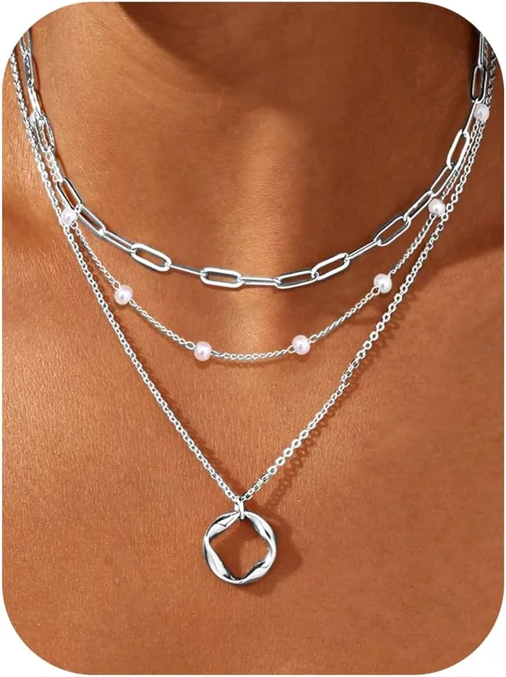 TEN MIRO Pearl Necklaces for Women Trendy, Dainty 16k Gold Layered Necklaces for Women Gold Necklace Stack Stackable Pearl Necklace for Wedding Prom Jewelry Gifts