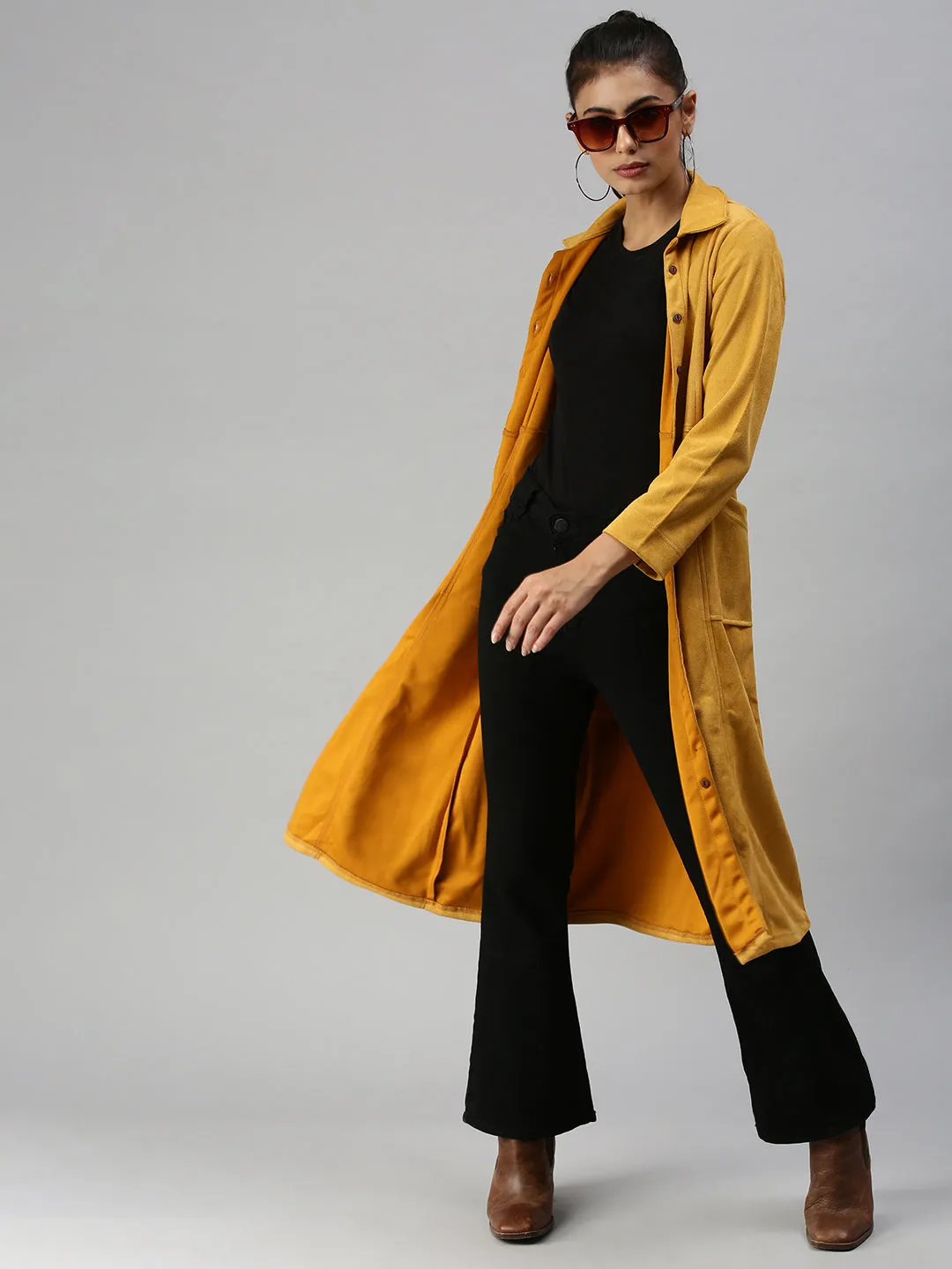 Women Mustard Suede Overcoat