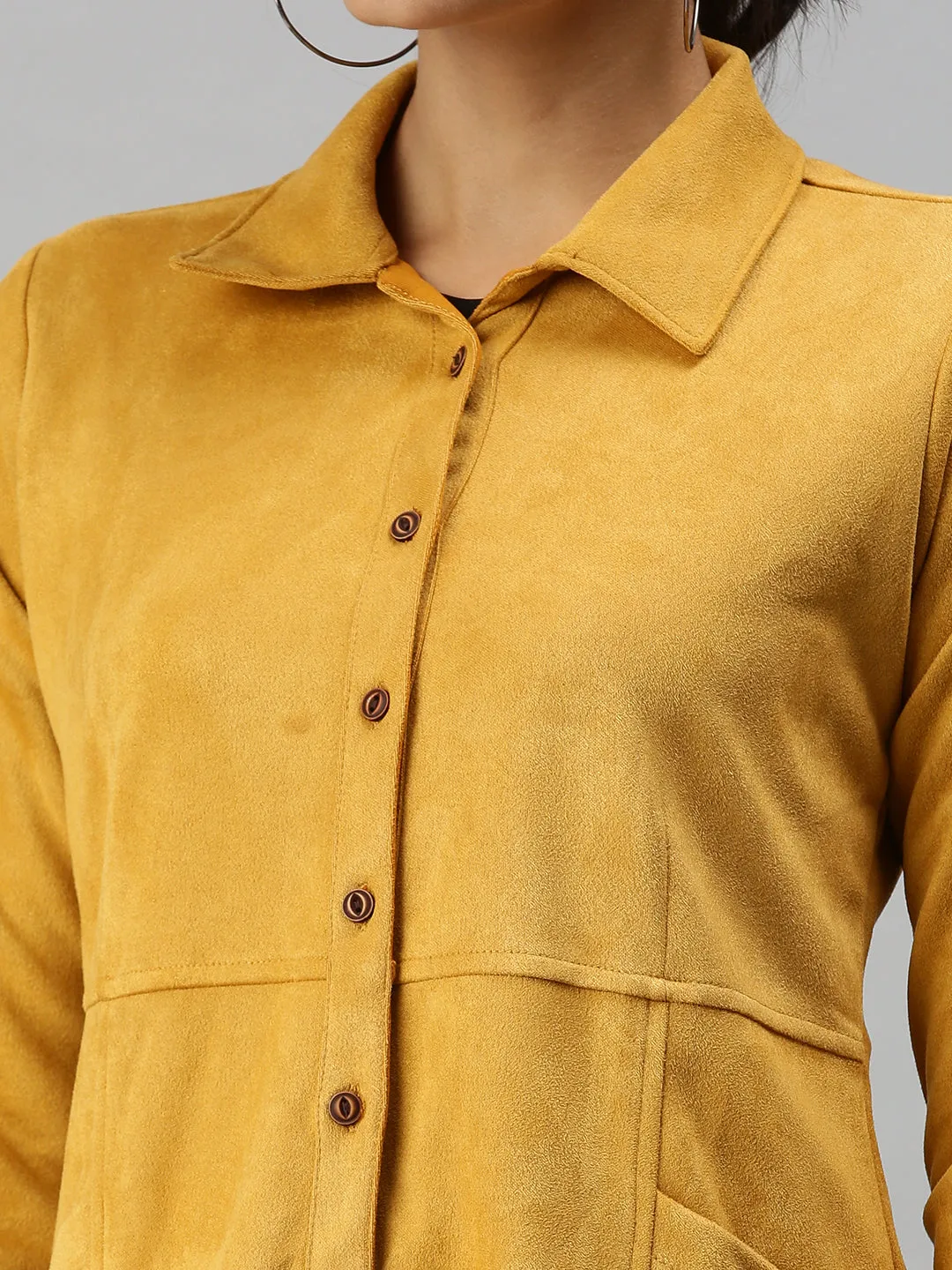 Women Mustard Suede Overcoat